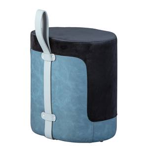 Gestoffeerde hocker Osane kunstleer/fluweel - Zwart/donkerblauw