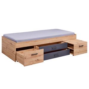 Bed Liora Artisan eikenhouten look/antracietkleurig - 90 x 200cm