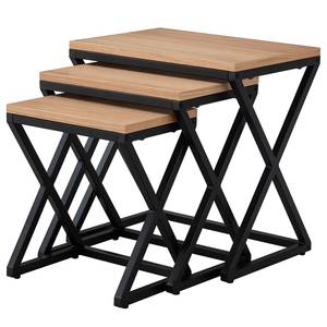 Bout de canapé BOGDA - 3 éléments Placage en bois véritable / Métal - Chêne