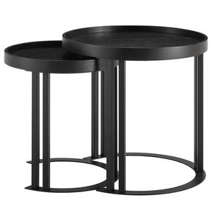 Set di 2 tavolini Migba rotondo Impiallacciato in vero legno / Metallo - Quercia nero