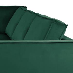 Canapé d’angle FORT DODGE avec ottomane Velours Ravi: Vert vieilli - Méridienne longue à gauche (vue de face) - Sans fonction couchage