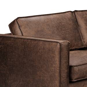 Canapé d’angle FORT DODGE avec ottomane Aspect cuir vieilli - Microfibre Yaka: Marron - Méridienne longue à droite (vue de face) - Sans fonction couchage