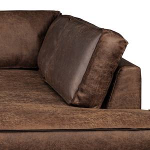 Canapé d’angle FORT DODGE avec ottomane Aspect cuir vieilli - Microfibre Yaka: Marron - Méridienne longue à droite (vue de face) - Sans fonction couchage