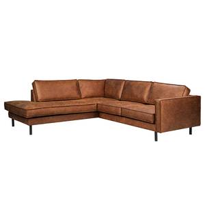 Ecksofa FORT DODGE mit Ottomane Antiklederlook - Microfaser Yaka: Cognac - Ottomane davorstehend links - Ohne Schlaffunktion