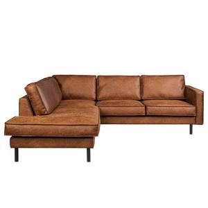 Ecksofa FORT DODGE mit Ottomane Antiklederlook - Microfaser Yaka: Cognac - Ottomane davorstehend links - Ohne Schlaffunktion