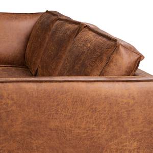 Ecksofa FORT DODGE mit Ottomane Antiklederlook - Microfaser Yaka: Cognac - Ottomane davorstehend links - Ohne Schlaffunktion