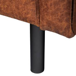 Canapé d’angle FORT DODGE avec ottomane Aspect cuir vieilli - Microfibre Yaka: Cognac - Méridienne longue à gauche (vue de face) - Sans fonction couchage