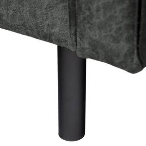 Canapé d’angle FORT DODGE avec ottomane Aspect cuir vieilli - Microfibre Yaka: Noir - Méridienne longue à gauche (vue de face) - Sans fonction couchage