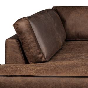 Canapé d’angle FORT DODGE avec ottomane Aspect cuir vieilli - Microfibre Yaka: Marron - Méridienne longue à gauche (vue de face) - Sans fonction couchage