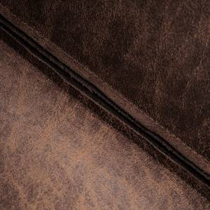 Canapé d’angle FORT DODGE avec ottomane Aspect cuir vieilli - Microfibre Yaka: Marron - Méridienne longue à gauche (vue de face) - Sans fonction couchage