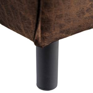 Canapé d’angle FORT DODGE avec ottomane Aspect cuir vieilli - Microfibre Yaka: Marron - Méridienne longue à droite (vue de face) - Avec fonction couchage