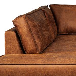 Canapé d’angle FORT DODGE avec ottomane Aspect cuir vieilli - Microfibre Yaka: Cognac - Méridienne longue à gauche (vue de face) - Avec fonction couchage