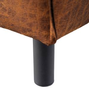 Canapé d’angle FORT DODGE avec ottomane Aspect cuir vieilli - Microfibre Yaka: Cognac - Méridienne longue à gauche (vue de face) - Avec fonction couchage