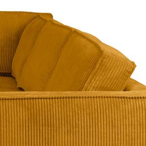 Canapé d’angle FORT DODGE avec ottomane Velours côtelé Poppy: Jaune moutarde - Méridienne longue à gauche (vue de face) - Sans fonction couchage