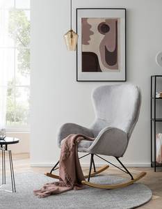 Fauteuil à bascule Ikorn Fourrure synthétique - Métal / Chêne - Gris clair / Noir - Gris clair - Chêne