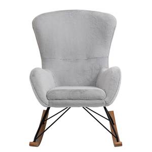 Fauteuil à bascule Ikorn Fourrure synthétique - Métal / Chêne - Gris clair / Noir - Gris clair - Chêne