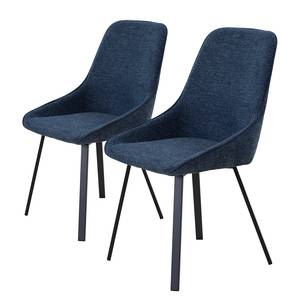 Chaise Ravele Polyester / Viscose - Métal - Bleu foncé - Lot de 2 - Bleu foncé