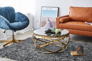 Salontafel Kirpu metaal/glas - goudkleurig/grijs - Goud - Diameter: 80 cm