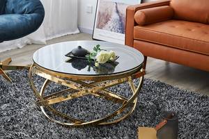 Salontafel Kirpu metaal/glas - goudkleurig/grijs - Goud - Diameter: 80 cm