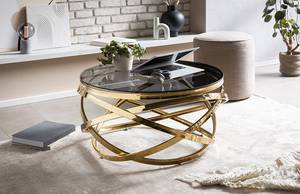 Salontafel Kirpu metaal/glas - goudkleurig/grijs - Goud - Diameter: 80 cm