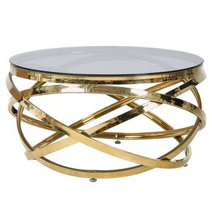 Salontafel Kirpu metaal/glas - goudkleurig/grijs - Goud - Diameter: 80 cm