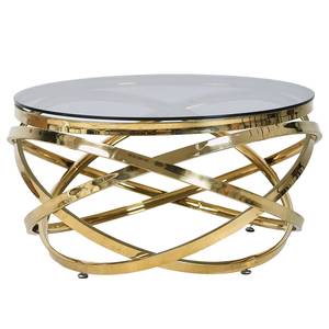 Salontafel Kirpu metaal/glas - goudkleurig/grijs - Goud - Diameter: 80 cm