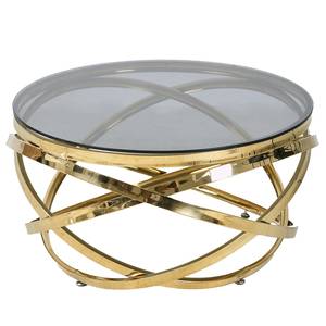 Salontafel Kirpu metaal/glas - goudkleurig/grijs - Goud - Diameter: 80 cm