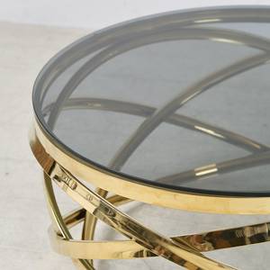 Salontafel Kirpu metaal/glas - goudkleurig/grijs - Goud - Diameter: 80 cm