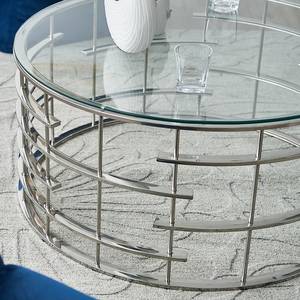 Salontafel Kirpu metaal/glas - zilverkleurig - Zilver - Diameter: 90 cm