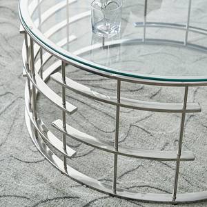 Couchtisch Kirpu Metall / Glas - Silber - Silber - Durchmesser: 90 cm