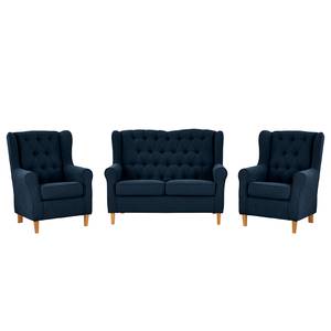 Bankstellen Luro 2-, 1- & 1-zits (2-zitsbank, fauteuil, fauteuil) - structuurstof - Geweven stof Scara: Marineblauw