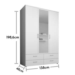 Armadio con ante battenti Tillo Bianco - Larghezza: 138 cm - Con ante a specchio