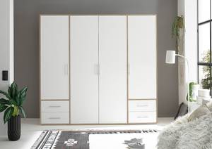 Armoire à portes battantes Zajak Blanc / Imitation chêne de Sonoma - Largeur : 206 cm