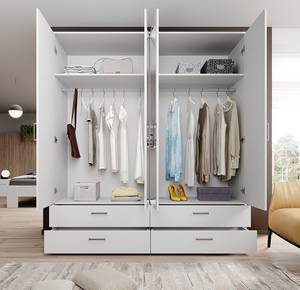 Armoire à portes battantes Tillo Blanc - Largeur : 183 cm - Avec portes miroir