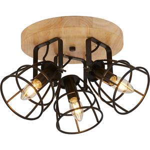 Plafondlamp Vision Cage staal / massief rubberboomhout - zwart - 3 lichtbronnen