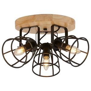 Plafondlamp Vision Cage staal / massief rubberboomhout - zwart - 3 lichtbronnen