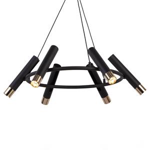 Suspension Cylinder Acier - Noir / Doré - 6 ampoules