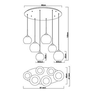 Lampada a sospensione Jamessa Vetro colorato / Ferro / Ottone / Tessuto misto - 6 punti luce - Numero di lampadine necessarie: 6