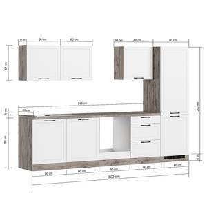 Küchenzeile Meran Matt Weiß - Breite: 300 cm - Ohne Elektrogeräte