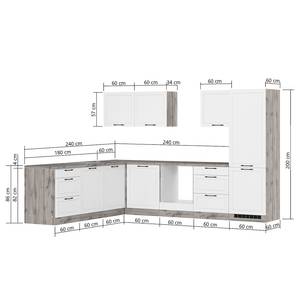 Eckküche Meran Matt Weiß - 240 x 300 cm - Ohne Elektrogeräte