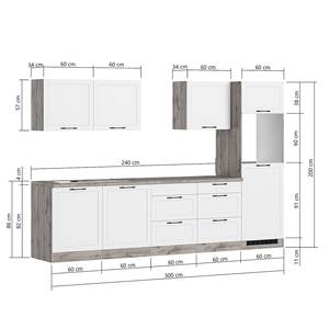 Autarke Küchenzeile Meran Variante A Matt Weiß - Breite: 300 cm - Glaskeramik - Mit Elektrogeräten