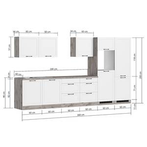 Autarke Küchenzeile Meran Variante B Matt Weiß - Breite: 360 cm - Ohne Kochfeld - Ohne Elektrogeräte