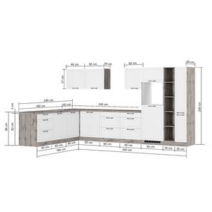 Autarke Eckküche Meran Variante A Matt Weiß - 240 x 360 cm - Ohne Kochfeld - Ohne Elektrogeräte