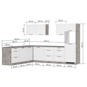 Autarke Eckküche Meran Variante A Matt Weiß - 240 x 300 cm - Induktion - Mit Elektrogeräten