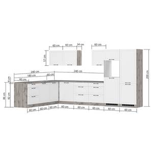 Autarke Eckküche Meran Variante B Matt Grau - Breite: 240 cm - Ohne Kochfeld - Ohne Elektrogeräte