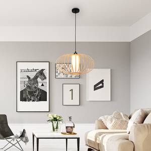 Hanglamp Agueiro aluminium/bamboe - zwart - Aantal lichtbronnen: 1