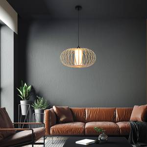 Hanglamp Agueiro aluminium/bamboe - zwart - Aantal lichtbronnen: 1