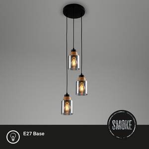 Hanglamp Barbito Rond aluminium/massief eikenhout - zwart