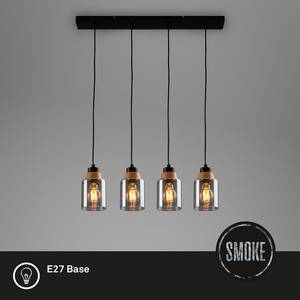 Hanglamp Barbito aluminium/massief eikenhout - zwart