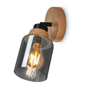 Wandlamp Venteira 1 lichtbron aluminium/massief eikenhout - zwart